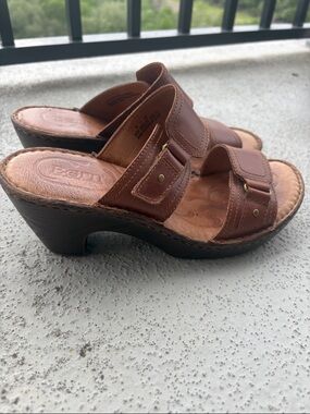 Born Brown Leather Slide Heeled Sandals - Women